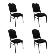 Kit 4 Cadeiras para Hotel Auditório Igreja Restaurante Eventos com Reforço Empilhável cor Preta