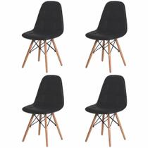 Kit 4 Cadeiras Para Mesa De Jantar Com Encosto Estofada Escrivaninha Penteadeira Cozinha Sala Charles Eames Eiffel Botonê Capitonê Base Madeira Wood P