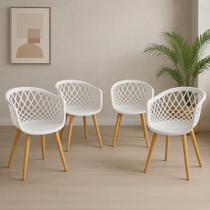 Kit 4 Cadeiras Para Mesa De Jantar Sala Cozinha Web Wood Branca Base Madeira