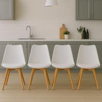 Kit 4 Cadeiras Para Mesa Sala De Jantar Cozinha Saarinen Leda Charles Eiffel Base Madeira Branca