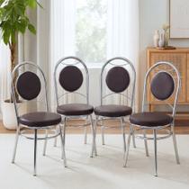 Kit 4 Cadeiras para Sala de Jantar CC10 A109 Debrum Yescasa Cinza/Cromado/Marrom Kit 4 Cadeiras para Sala de Jantar CC10 A109 Debrum Yescasa Cinza/Cromado/Marrom