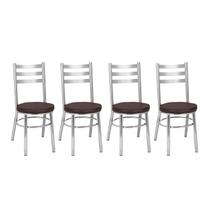 Kit 4 Cadeiras para Sala de Jantar CC80 Debrum Cinza/Cromado/Marrom Kit 4 Cadeiras para Sala de Jantar CC80 Debrum Cinza/Cromado/Marrom