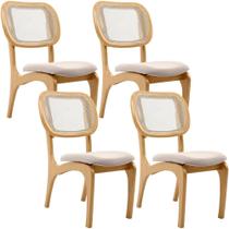 Kit 4 Cadeiras Para Sala de Jantar Cozinha Estofada e Tela Mariah L02 Seude Bege - Lyam Decor