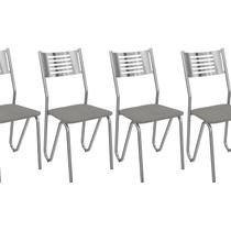 Kit 4 Cadeiras para Sala de Jantar de Metal Nápoles Cromado/Cinza