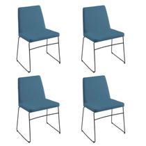 Kit 4 Cadeiras para Sala de Jantar Escritório Estofada Linho Base em Aço Paris