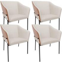 Kit 4 Cadeiras Para Sala De Jantar Estar Living Olívia L02 Linho Cru material sintético Camel - Lyam Decor Kit 4 Cadeiras Para Sala De Jantar Estar Living Olívia L02 Linho Cru material sintético Camel - Lyam Decor