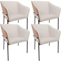 Kit 4 Cadeiras Para Sala de Jantar Estar Living Olívia L02 Linho Cru material sintético Camel - Lyam Decor