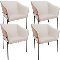 Kit 4 Cadeiras Para Sala de Jantar Estar Living Olívia L02 Linho Cru material sintético Camel - Lyam Decor