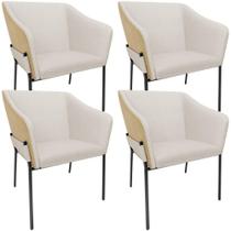 Kit 4 Cadeiras Para Sala De Jantar Estar Living Olívia L02 Linho Cru material sintético Fendi - Lyam Decor