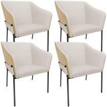 Kit 4 Cadeiras Para Sala de Jantar Estar Living Olívia L02 Linho Cru material sintético Fendi - Lyam Decor