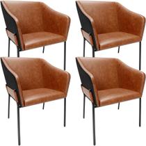 Kit 4 Cadeiras Para Sala de Jantar Estar Living Olívia L02 material sintético Camel Preto - Lyam Decor