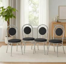 Kit 4 Cadeiras para Sala de Jantar Estofadas Cromado e Preto Debrum Yescasa