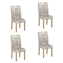 Kit 4 Cadeiras para Sala de Jantar Pés em Madeira Maciça Lara Bege/Cinamomo/Veludo Palha Kit 4 Cadeiras para Sala de Jantar Pés em Madeira Maciça Lara Bege/Cinamomo/Veludo Palha