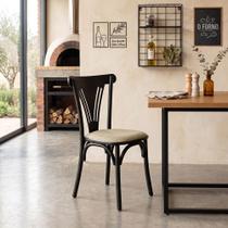 Kit 4 Cadeiras Paris Luxo Estofadas Estrutura Aço Resistente para Mesa de Jantar - Preta/bege