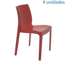 Kit 4 cadeiras plastica monobloco alice vermelha tramontina