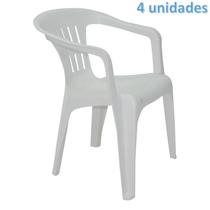 Kit 4 cadeiras plastica monobloco com bracos atalaia branca tramontina