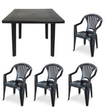 Kit 4 Cadeiras Poltrona 1 Mesa Quadrada Desmontável Plástico
