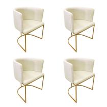 Kit 4 Cadeiras Poltrona Decorativa Luxo Zoe Tecido Bouclé Base De Metal Dourado Fosco