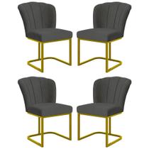 Kit 4 Cadeiras Poltrona Flor Pés Metal Dourado Mesa Sala Cozinha Kit 4 Cadeiras Poltrona Flor Pés Metal Dourado Mesa Sala Cozinha