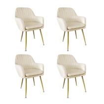 Kit 4 Cadeiras Poltrona Lines com pés dourados Suede para sala de jantar Creme Kit 4 Cadeiras Poltrona Lines com pés dourados Suede para sala de jantar Creme