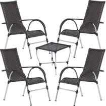 Kit 4 Cadeiras Poltrona Para Área Varanda e Mesa de Centro Vênus em Fibra Sintética Trama Kit 4 Cadeiras Poltrona Para Área Varanda e Mesa de Centro Vênus em Fibra Sintética Trama