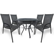 Kit 4 Cadeiras Poltronas de Junco Fibra Sintética com Mesa Redonda P/ Jardim Área de Lazer Varanda Alpendre PS Móveis