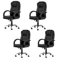 Kit 4 Cadeiras Presidente Escritório Ergonômica Monnaco Boss Relax Couro Preto W65