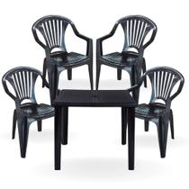 Kit 4 Cadeiras Pretas em Plastico Ate 156 Kg + Mesa Desmontavel Quadrada 82 Cm