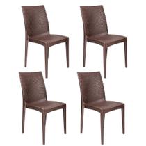 Kit 4 Cadeiras Rattan Polipropileno Mesa Jantar Cozinha Varanda Jardim Piscina Escritório