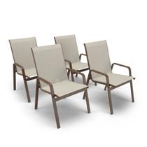 Kit 4 Cadeiras Riviera Piscina Jardim Alumínio Marrom Tela