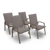 Kit 4 Cadeiras Riviera Piscina Jardim Alumínio Marrom Tela