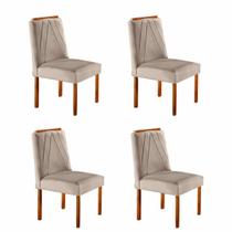 Kit 4 Cadeiras Safira Madeira Maciça Veludo Bege Kit 4 Cadeiras Safira Madeira Maciça Veludo Bege
