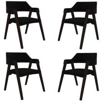 Kit 4 Cadeiras Sala de Jantar e Jogos Carteados Madeira Maciça Poker Veludo Preto/Tabaco G42 - Gran Belo