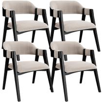 Kit 4 Cadeiras Sala de Jantar Estar Living Estofada Suran L02 Preto Bouclê Creme - Lyam Decor