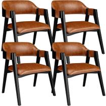 Kit 4 Cadeiras Sala De Jantar Estar Living Estofada Suran L02 Preto material sintético Camel - Lyam Decor Kit 4 Cadeiras Sala De Jantar Estar Living Estofada Suran L02 Preto material sintético Camel - Lyam Decor