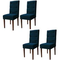Kit 4 Cadeiras Sala de Jantar Estofadas Eloísa Veludo Azul Marinho (Liz Maria Decor)