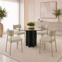 Kit 4 Cadeiras Sala de Jantar Lisa Pés Champanhe Linho Bege M2 - Monari Design