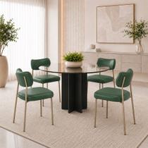 Kit 4 Cadeiras Sala de Jantar Lisa Pés Champanhe PU Verde M2 - Monari Design Kit 4 Cadeiras Sala de Jantar Lisa Pés Champanhe PU Verde M2 - Monari Design