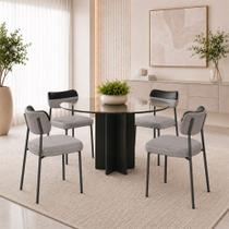 Kit 4 Cadeiras Sala de Jantar Lisa Pés Preto Linho/PU Cinza/Preto M2 - Monari Design Kit 4 Cadeiras Sala de Jantar Lisa Pés Preto Linho/PU Cinza/Preto M2 - Monari Design
