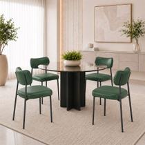 Kit 4 Cadeiras Sala de Jantar Lisa Pés Preto PU Verde M2 - Monari Design
