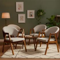 Kit 4 Cadeiras Sala de Jantar Premium Com Braço Madeira Maciça Movellu Home