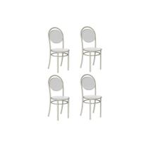 Kit 4 Cadeiras Sala Jantar 190 Aço 4 Uni Prata/Courano Branco - Carraro