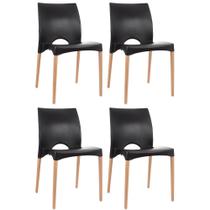 Kit 4 Cadeiras Sala Jantar Cozinha com Pernas de Madeira Cannes Preto Empilhavel Resistente Garden Life Kit 4 Cadeiras Sala Jantar Cozinha com Pernas de Madeira Cannes Preto Empilhavel Resistente Garden Life