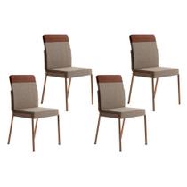 Kit 4 Cadeiras Sala Jantar Duo 1739 4 Uni Rose/Linho Areia/Courano Caramelo - Carraro