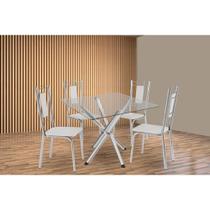 Kit 4 Cadeiras Sala Jantar Volga c/ Tampo de Vidro 90cm e 4 Cadeiras Florença Cromada - Courano Branco - Kappesberg Kit 4 Cadeiras Sala Jantar Volga c/ Tampo de Vidro 90cm e 4 Cadeiras Florença Cromada - Courano Branco - Kappesberg