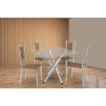 Kit 4 Cadeiras Sala Jantar Volga c/ Tampo de Vidro 90cm e 4 Cadeiras Florença Cromada - Courano Capuccino - Kappesberg Kit 4 Cadeiras Sala Jantar Volga c/ Tampo de Vidro 90cm e 4 Cadeiras Florença Cromada - Courano Capuccino - Kappesberg