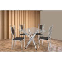 Kit 4 Cadeiras Sala Jantar Volga c/ Tampo de Vidro 90cm e 4 Cadeiras Florença Cromada - Courano Preto - Kappesberg Kit 4 Cadeiras Sala Jantar Volga c/ Tampo de Vidro 90cm e 4 Cadeiras Florença Cromada - Courano Preto - Kappesberg