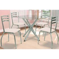 Kit 4 Cadeiras Sala Jantar Volga c/ Tampo de Vidro 90cm e 4 Cadeiras Portugal Cromada - Courano Branco - Kappesberg Kit 4 Cadeiras Sala Jantar Volga c/ Tampo de Vidro 90cm e 4 Cadeiras Portugal Cromada - Courano Branco - Kappesberg