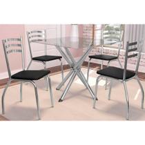 Kit 4 Cadeiras Sala Jantar Volga c/ Tampo de Vidro 90cm e 4 Cadeiras Portugal Cromada - Courano Preto - Kappesberg Kit 4 Cadeiras Sala Jantar Volga c/ Tampo de Vidro 90cm e 4 Cadeiras Portugal Cromada - Courano Preto - Kappesberg