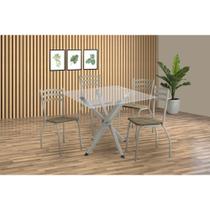 Kit 4 Cadeiras Sala Jantar Volga c/ Tampo de Vidro 90cm e 4 Cadeiras Portugal Niquel - Courano Capuccino - Kappesberg Kit 4 Cadeiras Sala Jantar Volga c/ Tampo de Vidro 90cm e 4 Cadeiras Portugal Niquel - Courano Capuccino - Kappesberg